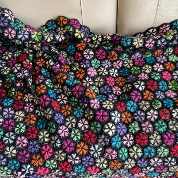 Vtg. Handmade Wool Floral Patchwork Afghan - Picture 3 of 15
